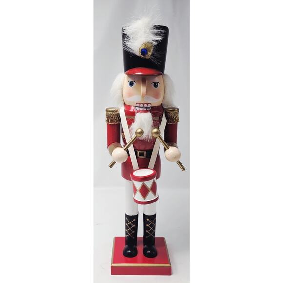 14" Drummer Wooden Nutcracker Red & White Christmas Decor - Picture 1 of 8